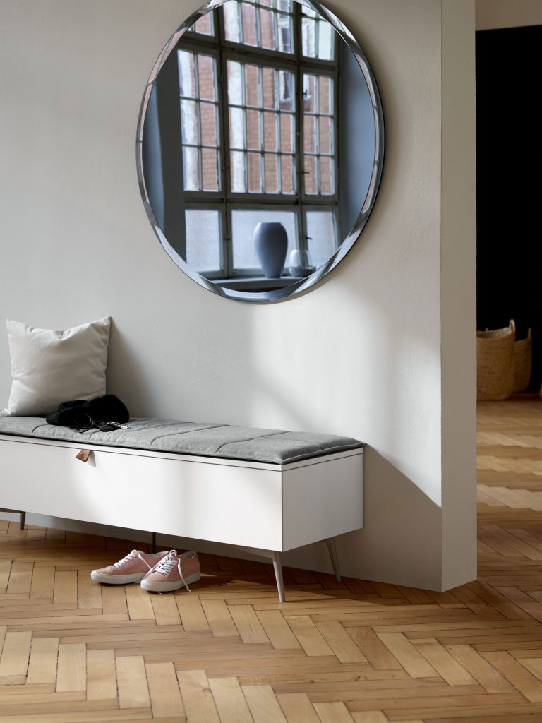 Lugano bench with storage and Tone mirror by BoConcept