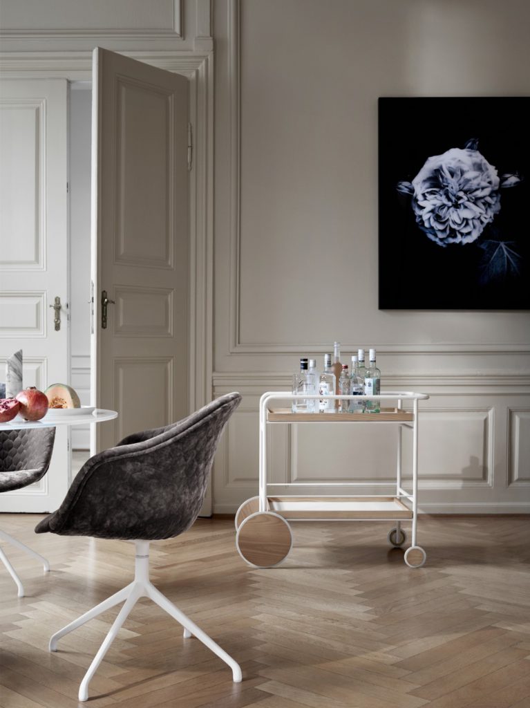 Adelaide chair in quilted velvet and trolley by BoConcept