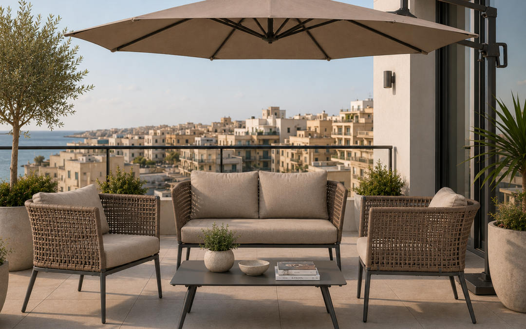 Cuba outdoor furniture set in Taupe and black finish.